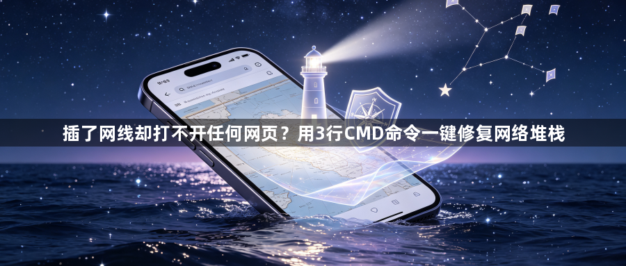 插了网线却打不开任何网页?用3行CMD命令一键修复网络堆栈1